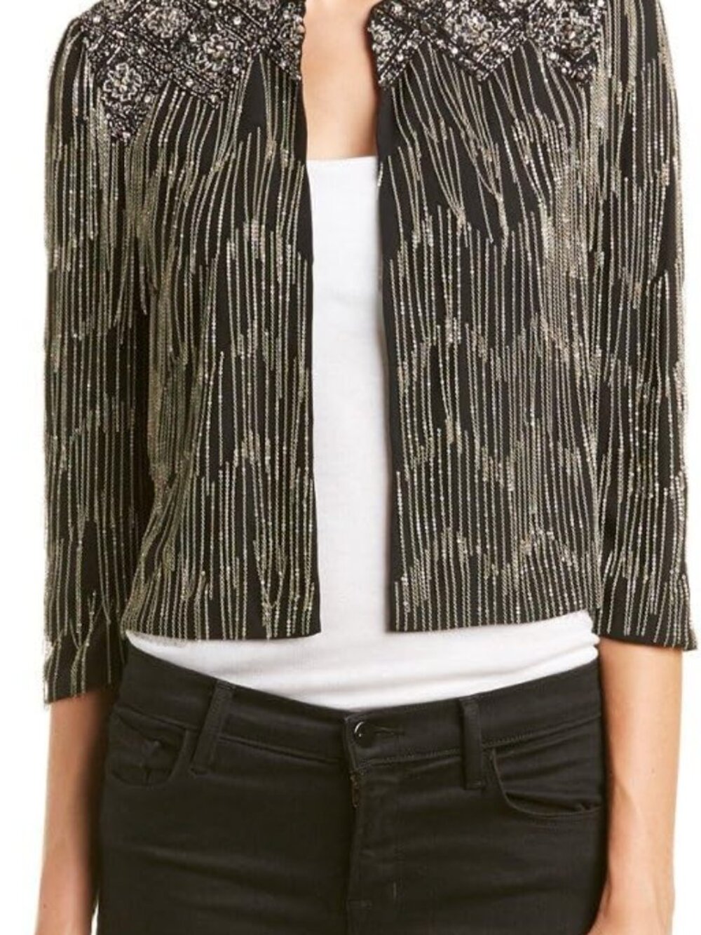 French Connection NWT Embellished Fringe Chain Jacket | Concert Glam Statement